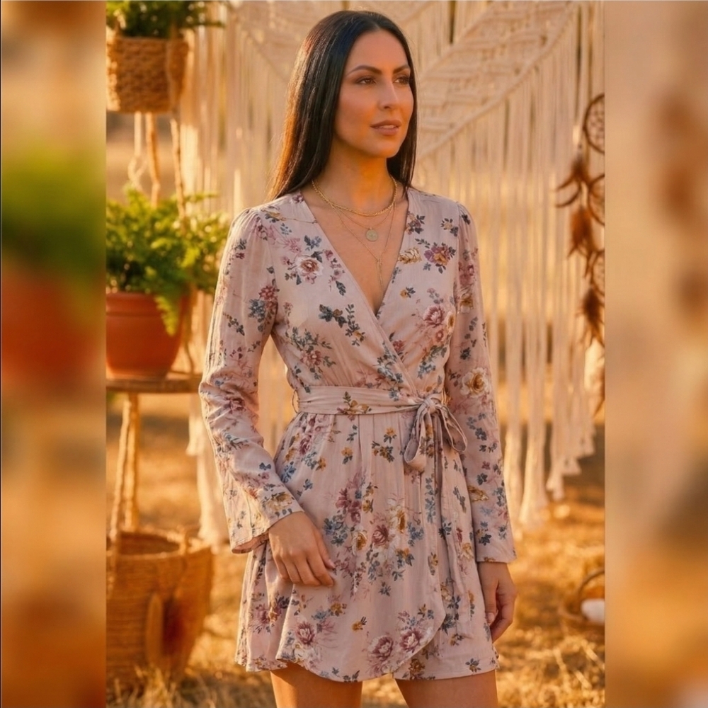 ONE THE LAND Floral Wrap Set Top And Shorts with Long Sleeves